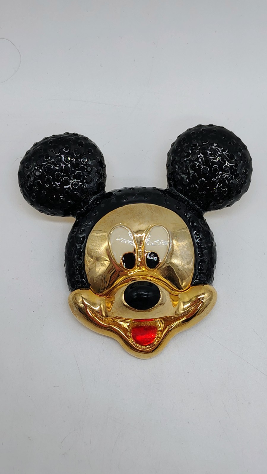 Micky Mouse Brooch Gold Tone Black