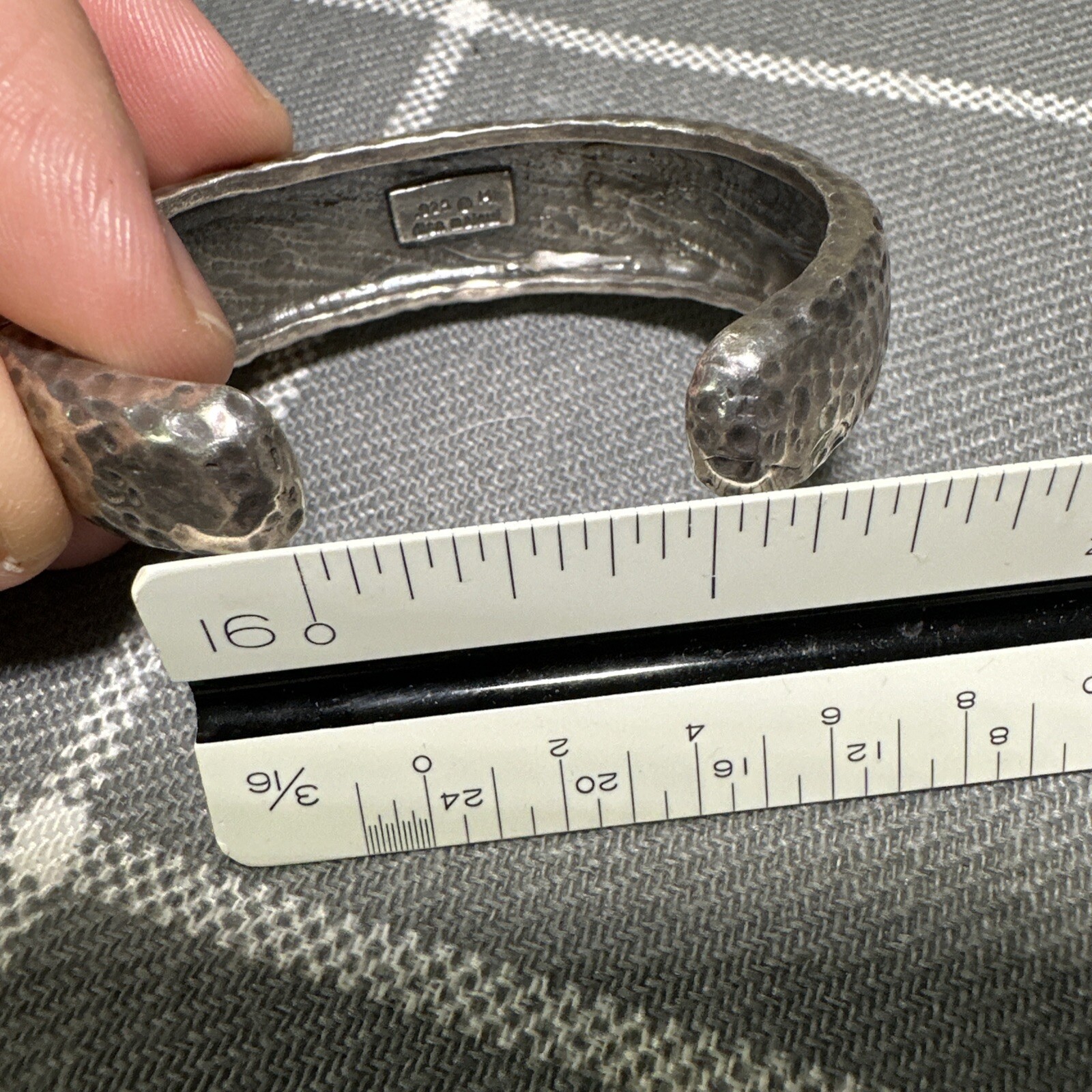 Vintage Dian Malouf 925 14k Hinged Small Cuff Bracelet Hammered