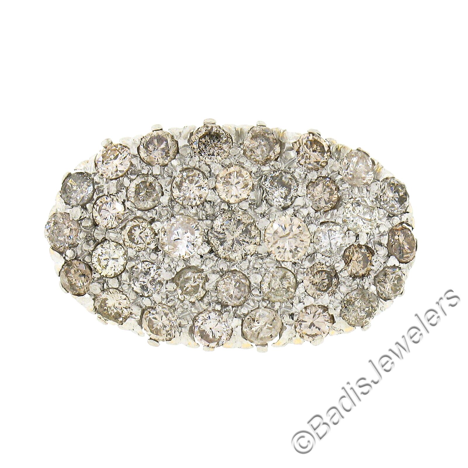 Victorian Revival Gold & Platinum Pave White & Champagne Diamond Platter Ring