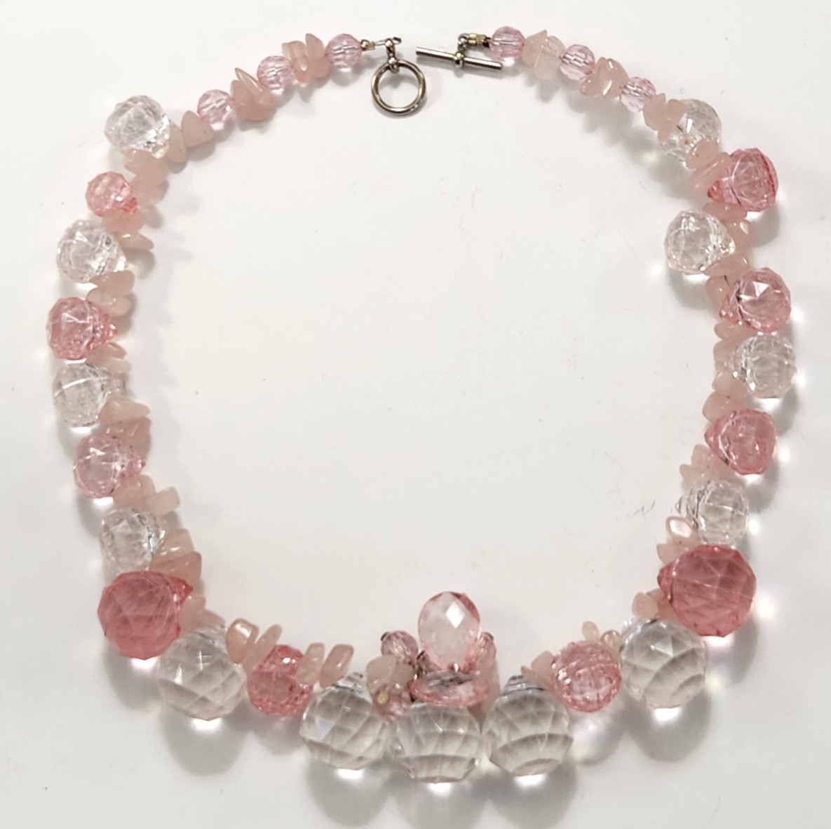 Pink Rose Quartz Chips Acrylic Faceted Crackle Beads Necklace Fairies Fantasy