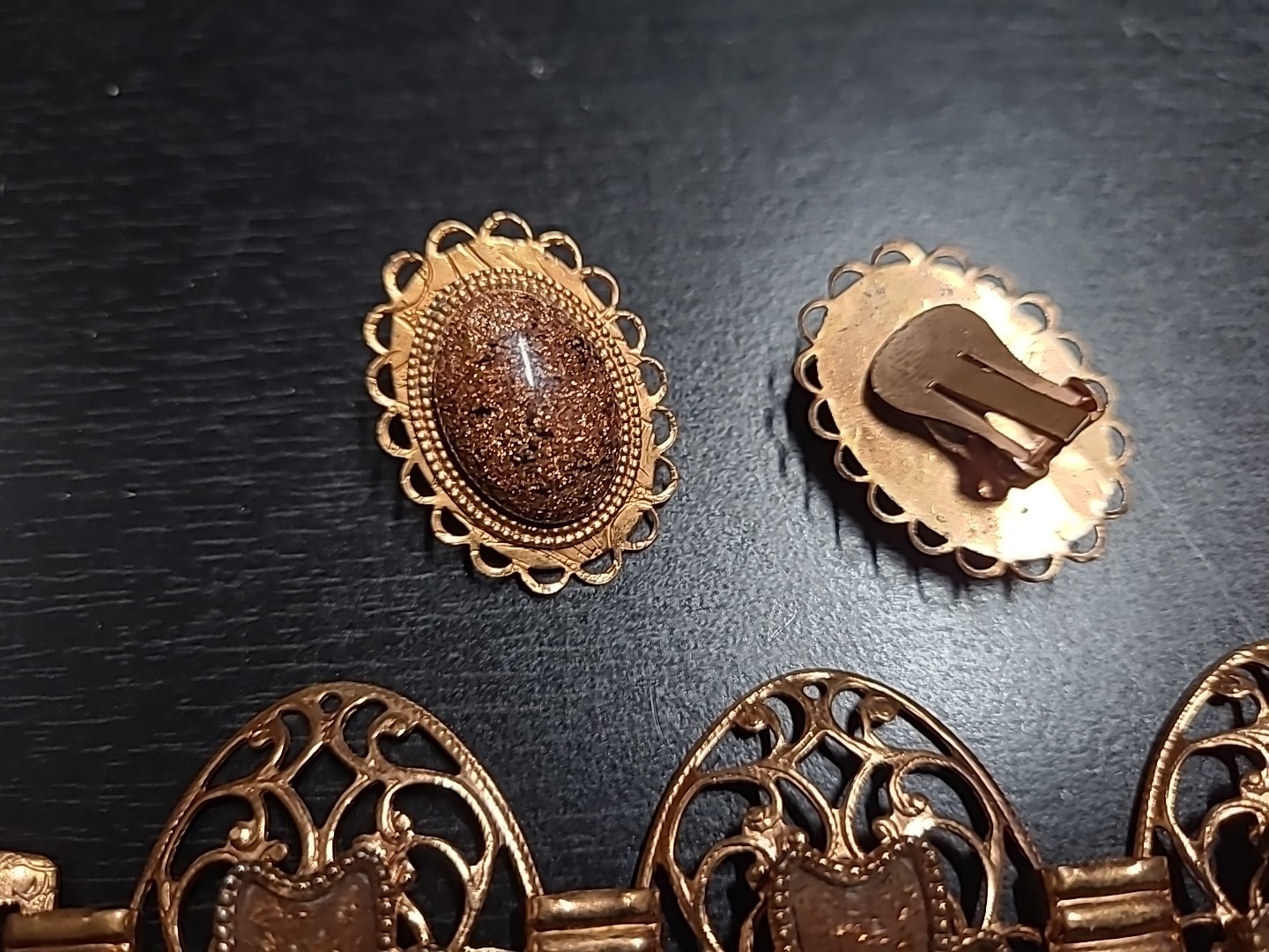 Vintage Copper Tone Bracelet and Earring Set Estate Sale Jewelry Find Clip-on