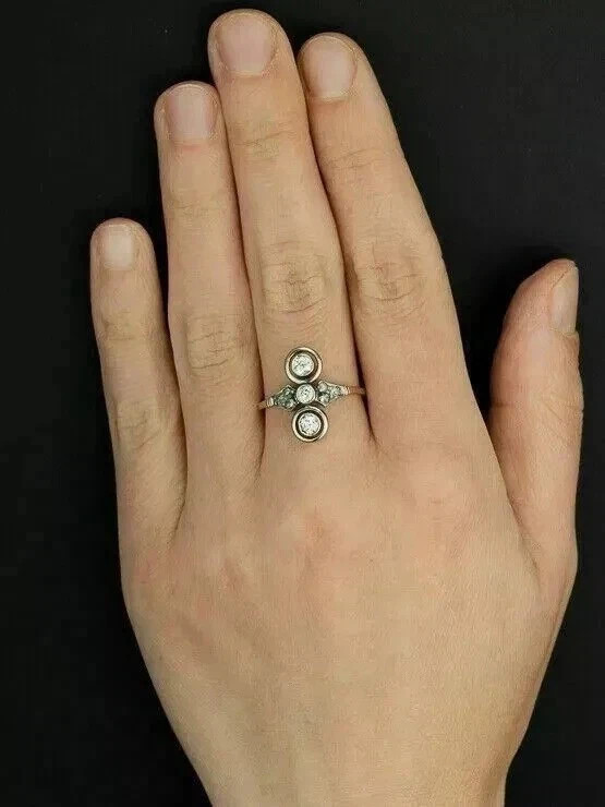 Vintage ArtDeco Style 1.2CT Round LabCreated 3 Stone Engagement Ring 14K Gold FN