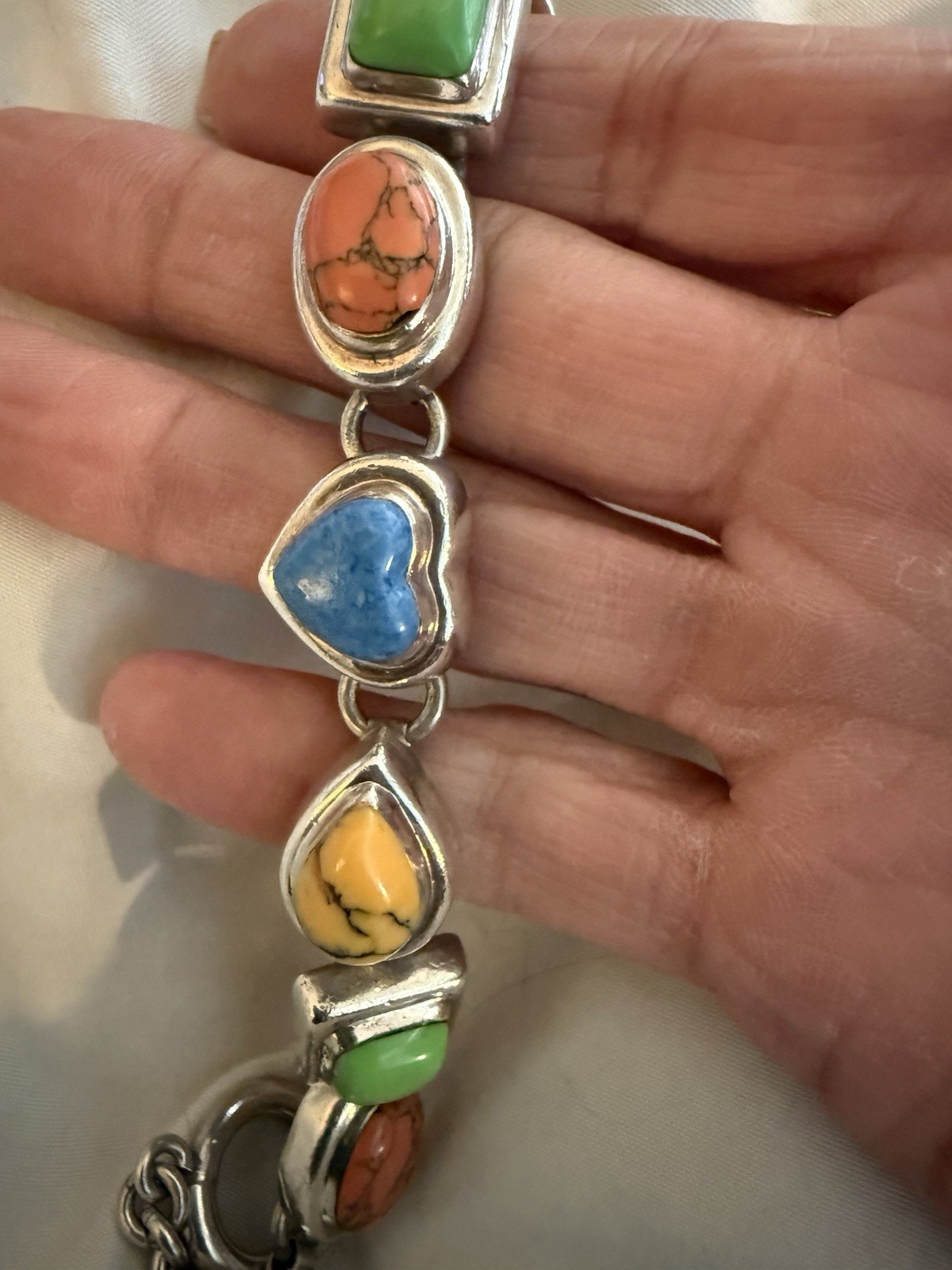 VTG Mexico 925 Multi Stone Toggle Bracelet 7.25in 49Grams