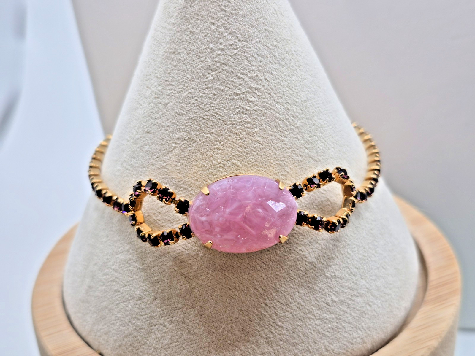 VTG CELEBRITY NY Necklace Bracelet Pink Geode/Pink Druzy w/ Purple Rhinestones