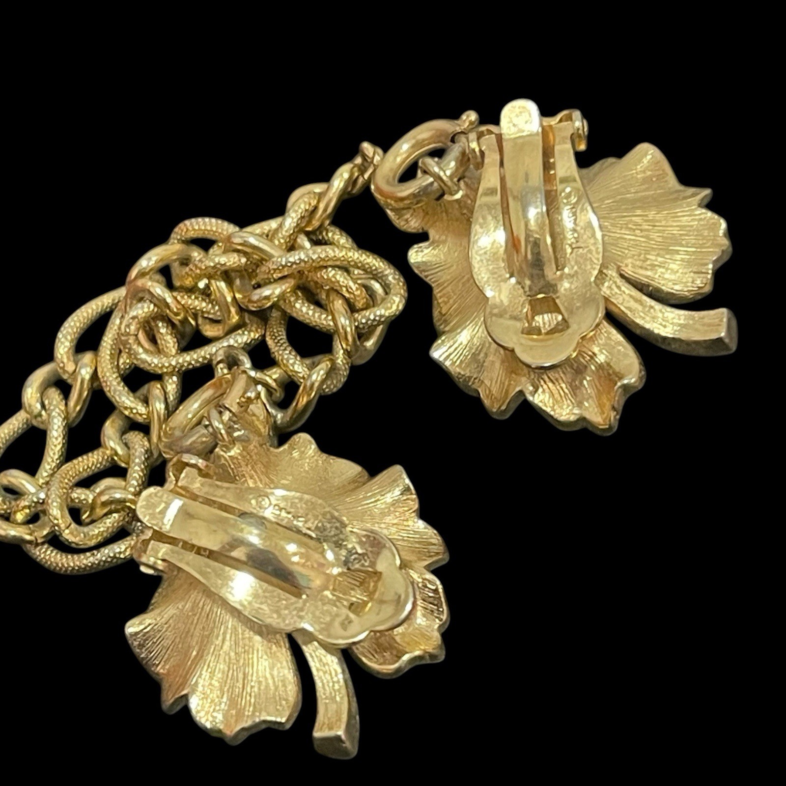 Crown Trifari Convertible Dress Clips or Earrings Leaf Rhinestone Insect Fly Vtg