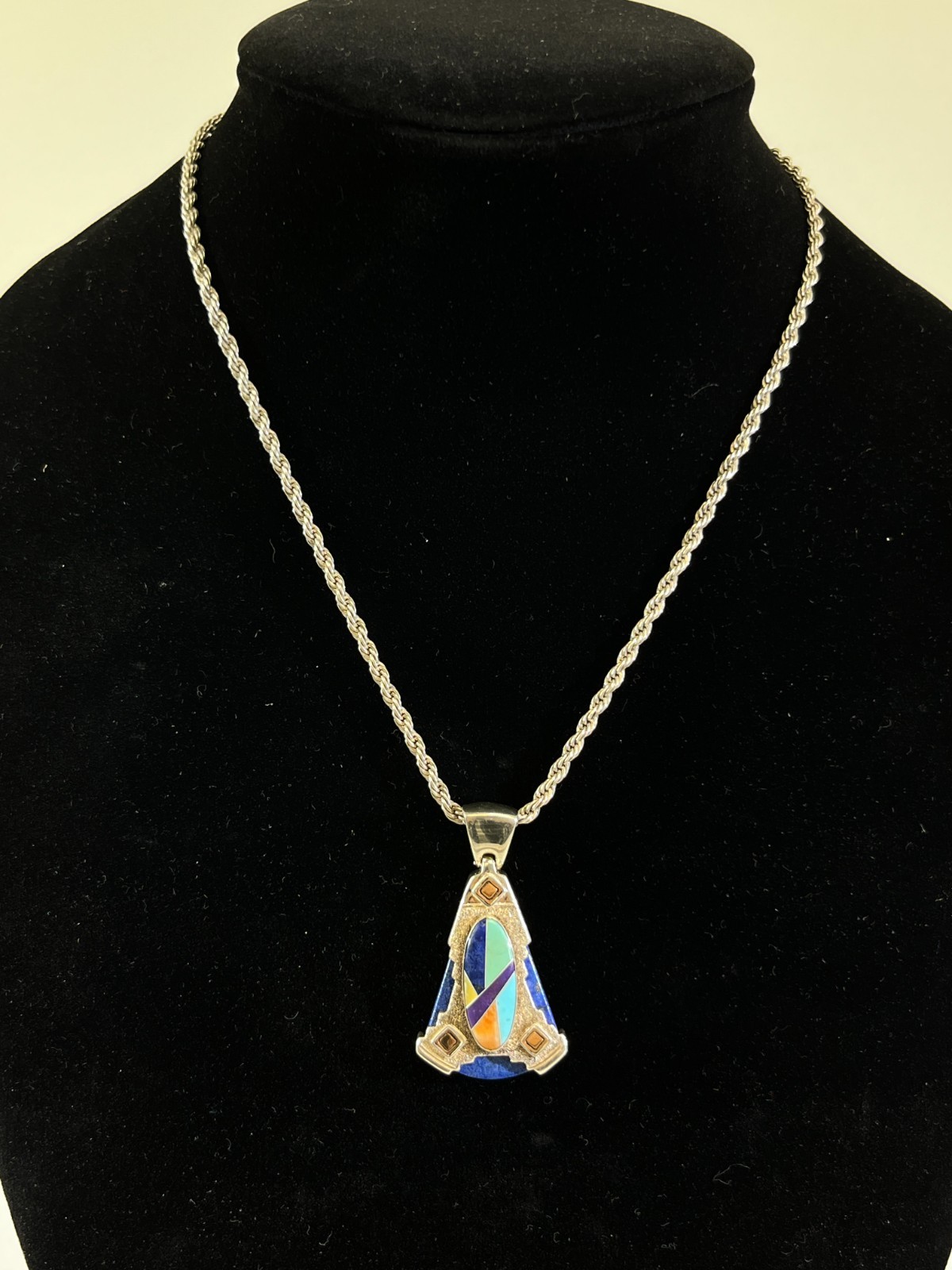 Carolyn Pollack Relios Sterling 14K Lapis Inlay Pendant 925 Cable Necklace DS68