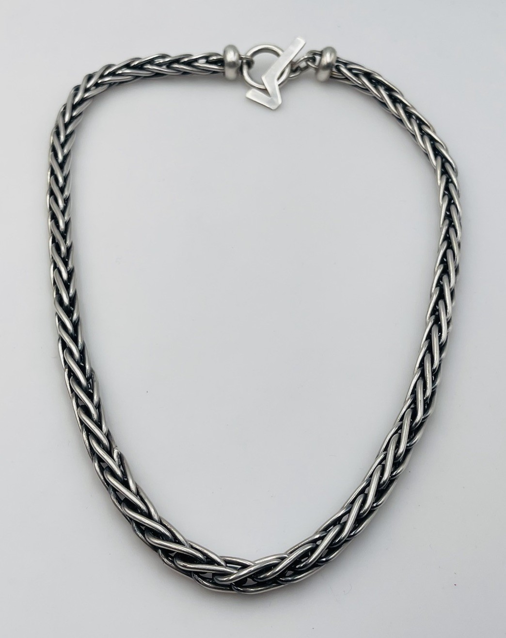 Versani Vintage Sterling Silver Spiga Wheat Chain Toggle Necklace 20″