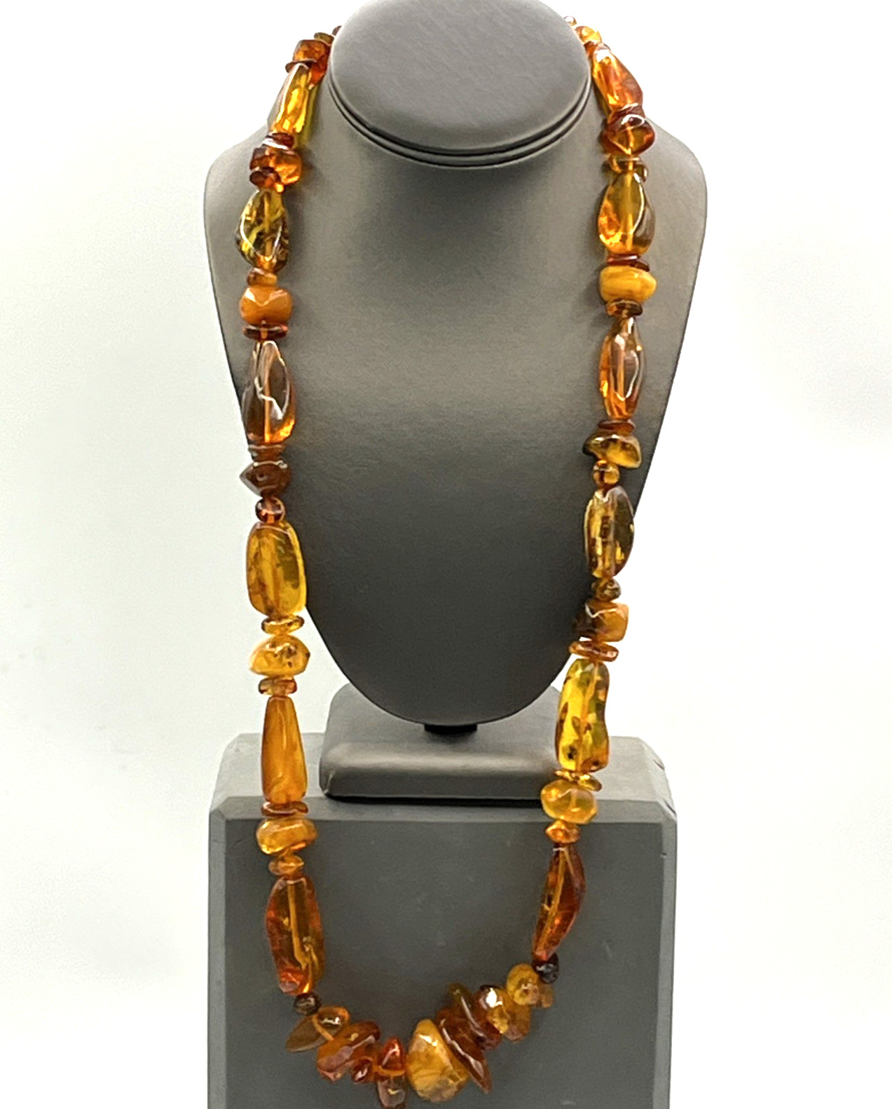 Baltic Honey Cognac Amber Chunky Bead Necklace 32″ Vintage