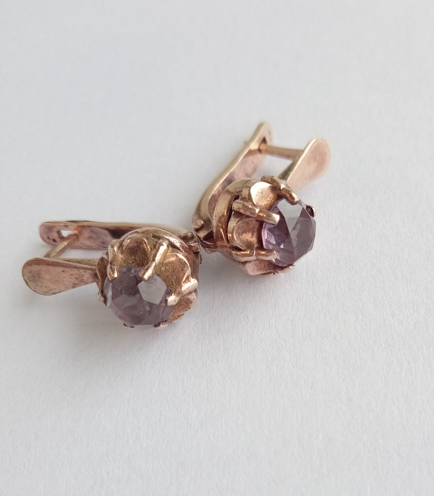 Vintage Earrings Amethyst stones Gilt Silver 925 star USSR times Women’s Jewelry