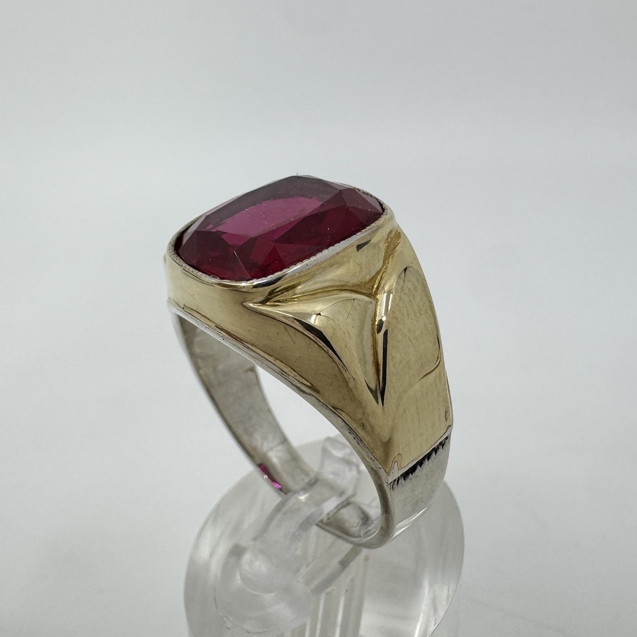 Antique Sterling Silver 10K Gold Top Ruby Mens Ring Sz 12 – 10g