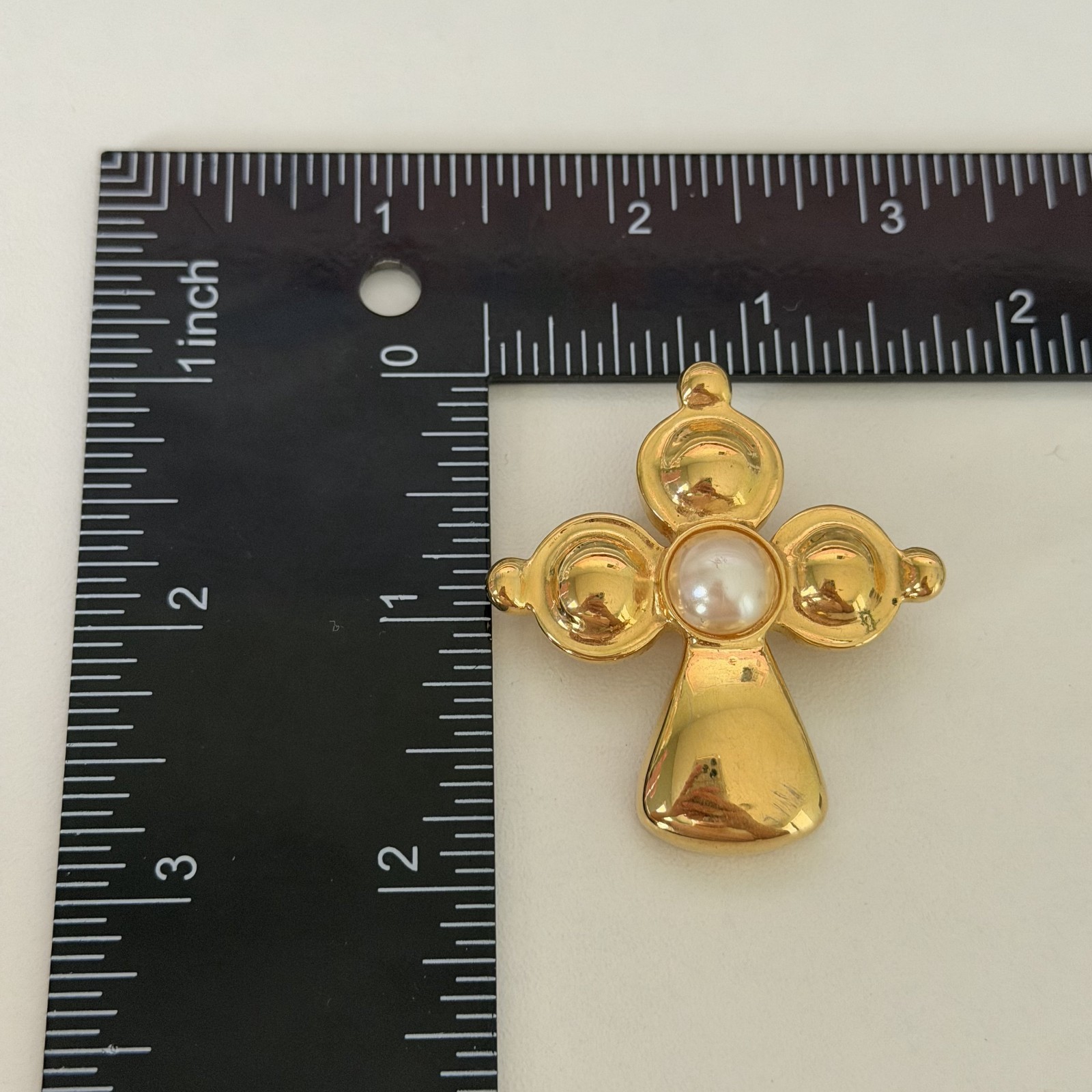 Vintage Premier Designs Maltese Cross Shiny Gold Tone Brooch Pin Pendant