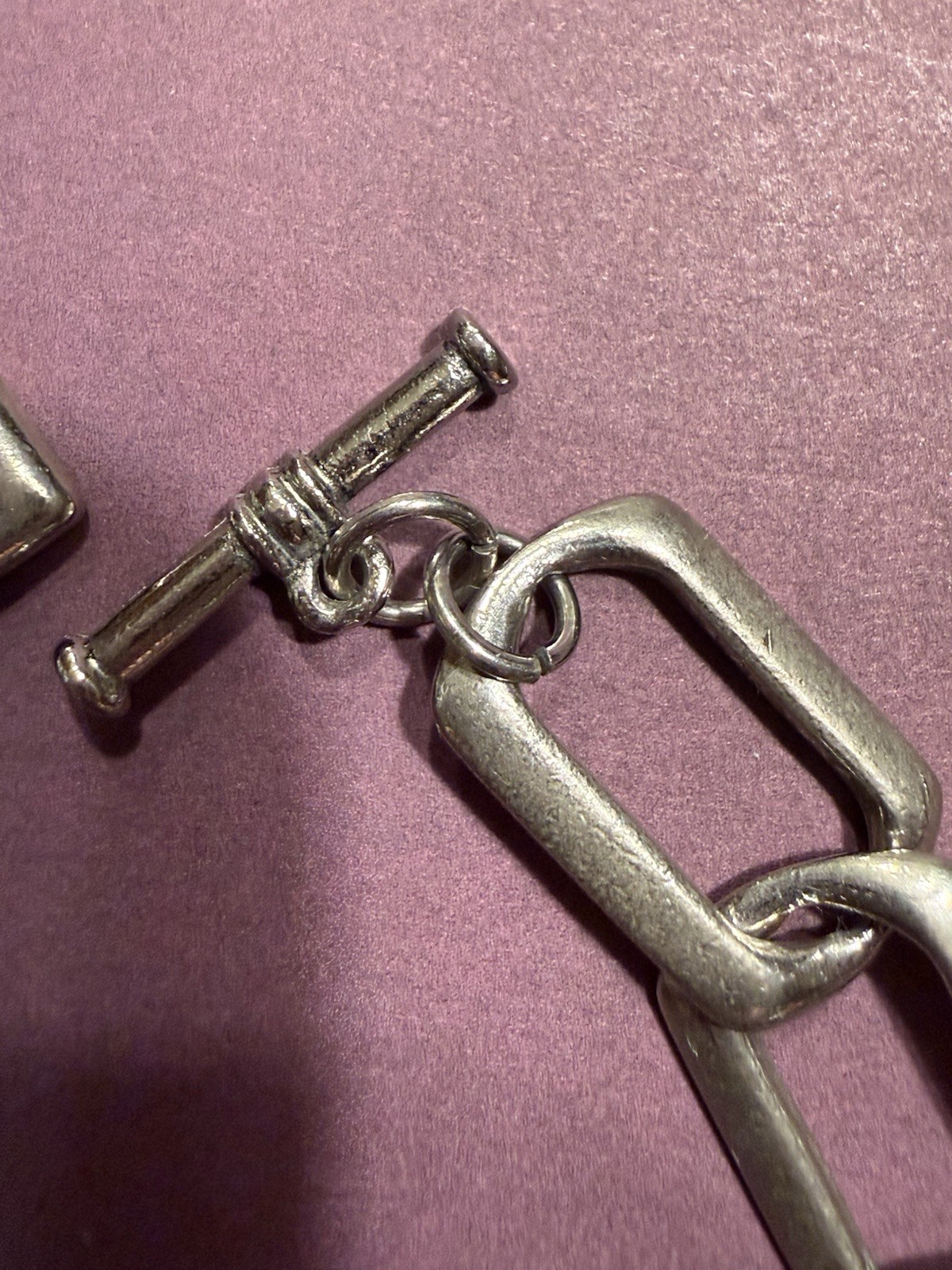 Unique Vintage Silver Large Link Bracelet / Toggle Closure / 7.5″ end to end