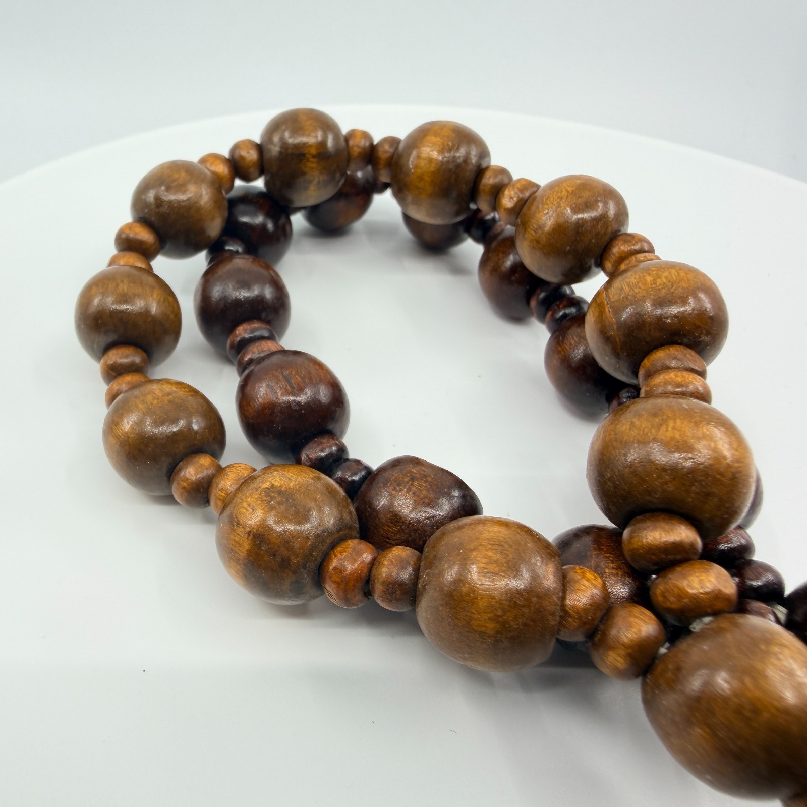 Vintage Brown Wood Beaded Rosary Silver Tone Jesus Crucifix Catholic Prayer 90s