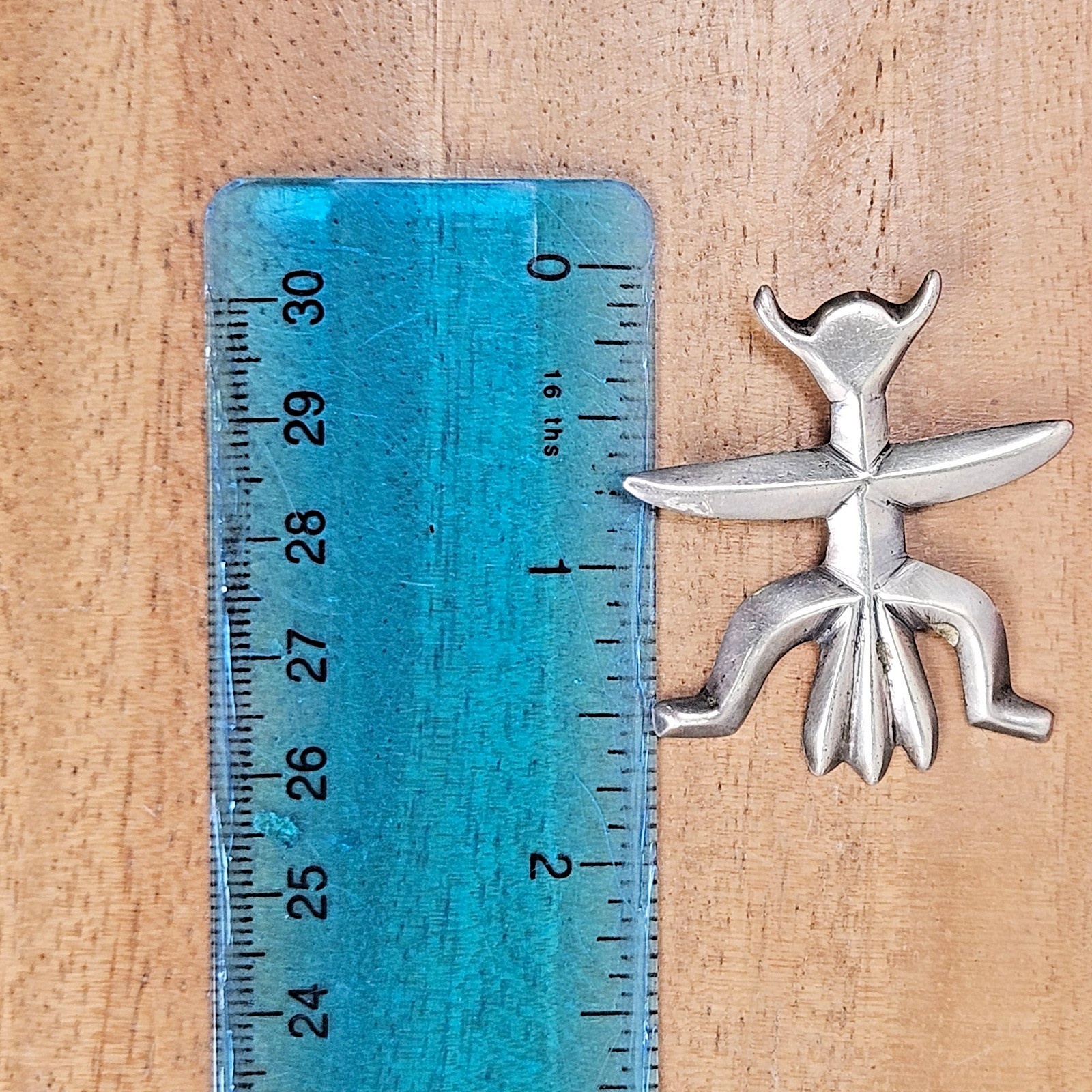 Old Pawn Navajo Cast Sterling Silver Horned Man Bird Figural Brooch Pin, c.1950s