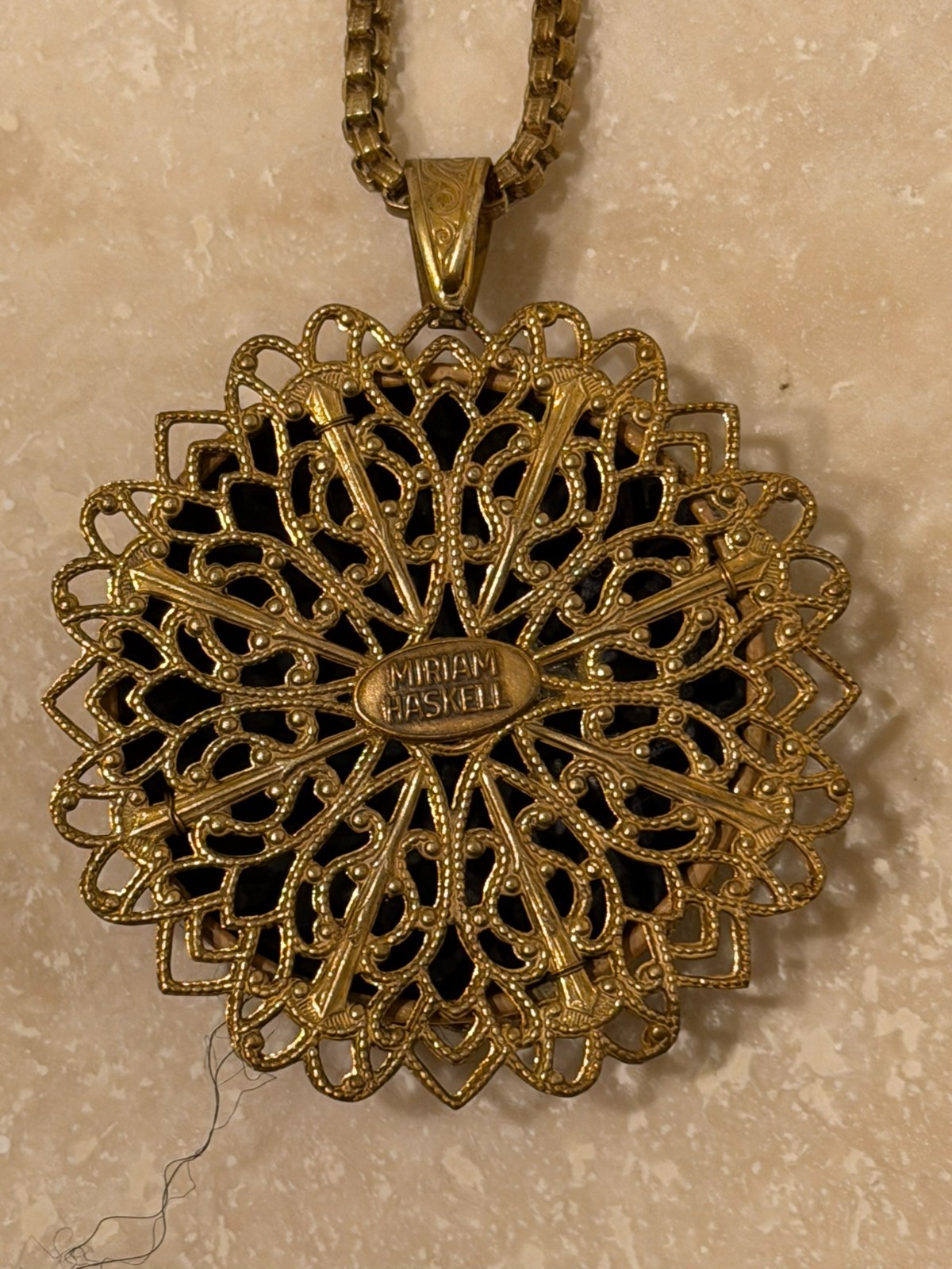 Vintage Signed Miriam Haskell Toledo Damascene Pendant Necklace