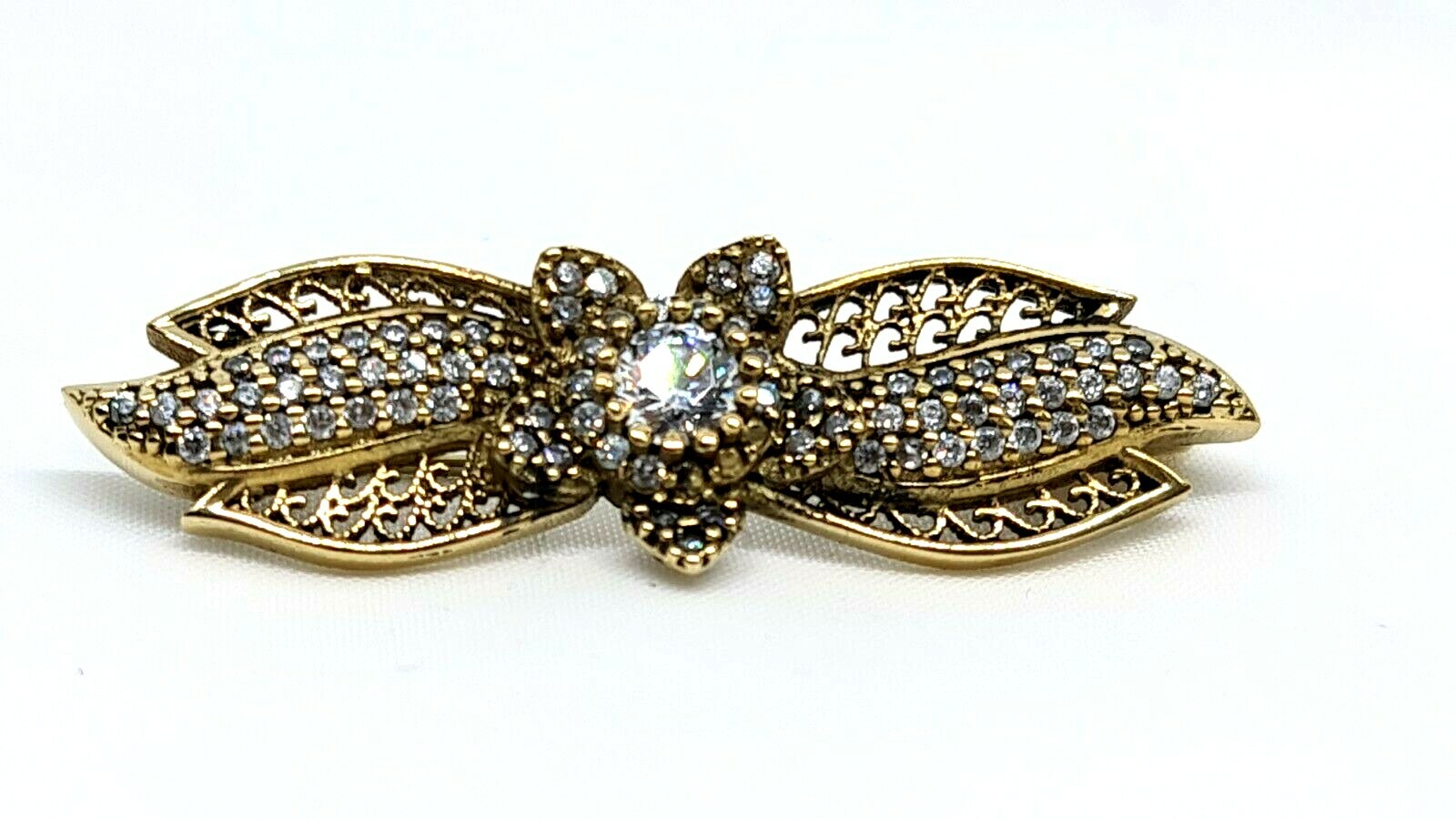 Vintage Silver Brooch Plated With Gold Water Set With Zrconia Stones #982#