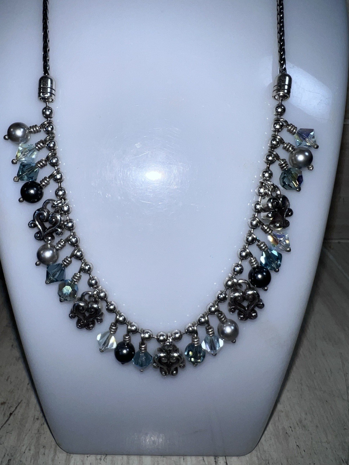 Brighton Retired Charm Faux Bicone Shape Beads Scroll Hearts Pearls Necklace