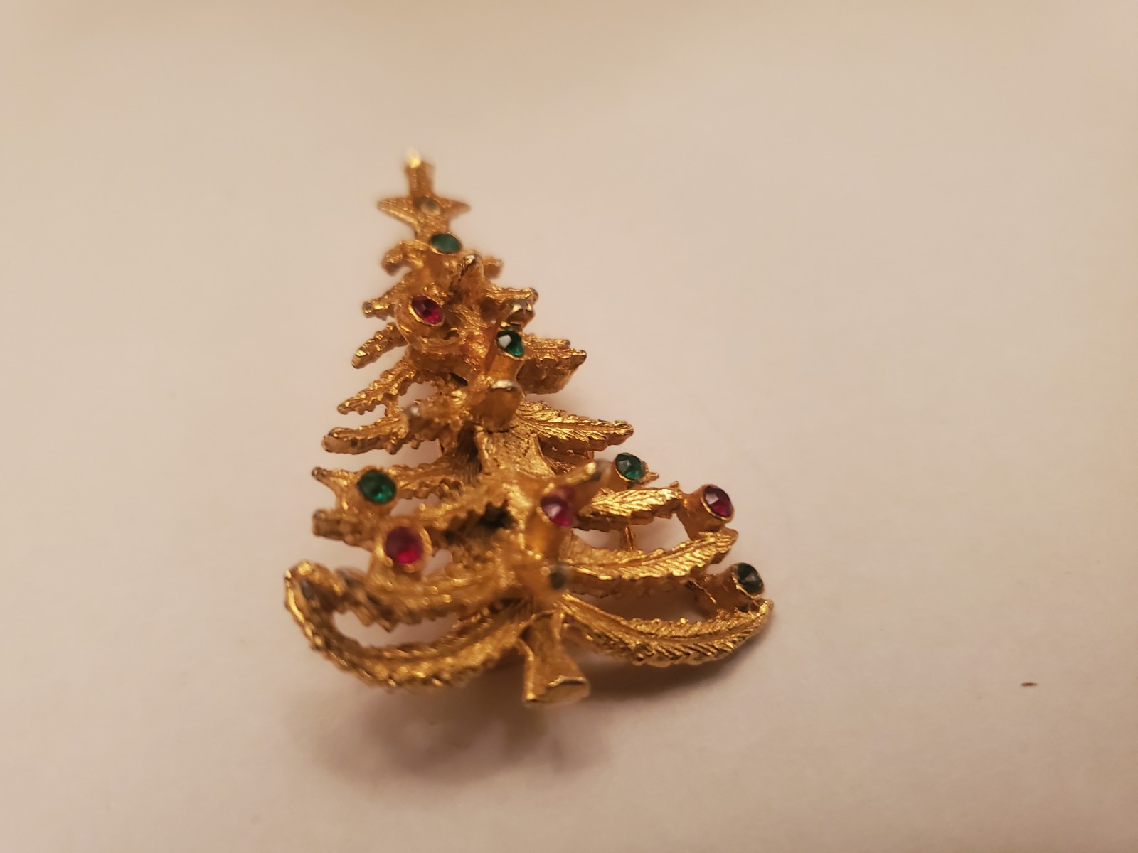 Vintage Holiday Tree Brooch Features Textured Gold-Tone Finish Decorated With…