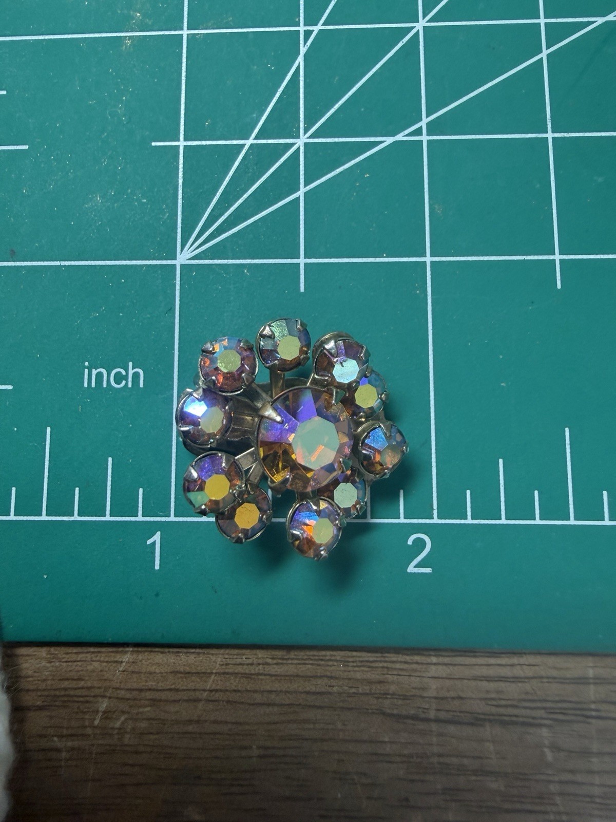 Vintage Aurora Borealis Clip On Earrings Floral Cluster Light Rainbow Colors