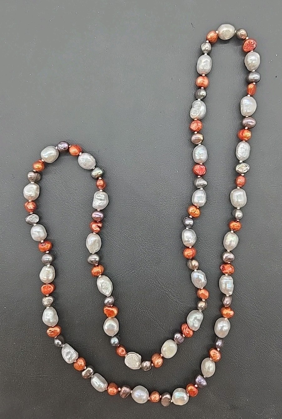 Vintage Multi Color Baroque Pearl Iridescent Shiny Statement Necklace Long 28”