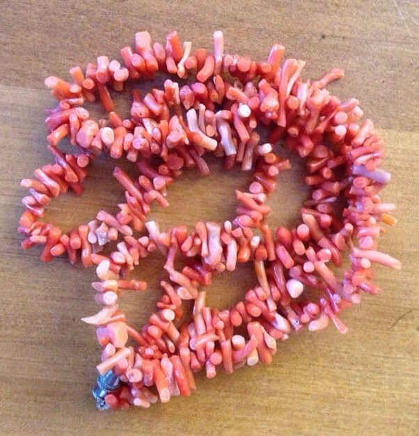 Vintage Real CORAL Necklace Natural Branch LONG 27″ Strand Pink Salmon Color