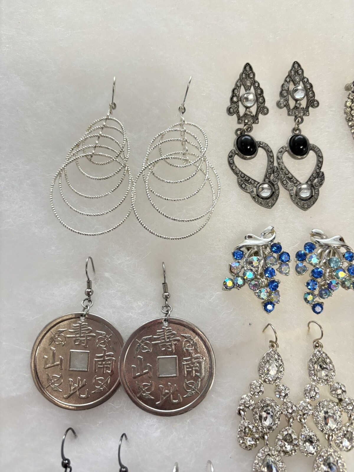 Estate Find Lot Of Silver Tone Earrings Drop-Dangle X 12 Pr