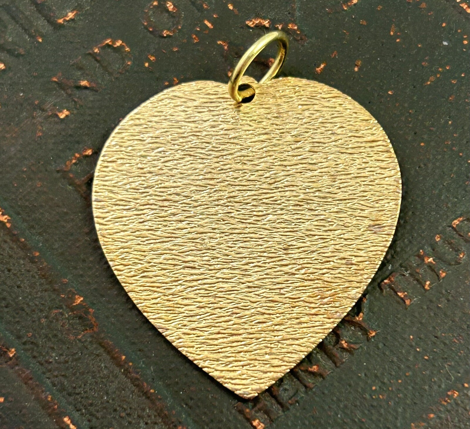 Vintage Heart Necklace Pendant Brushed Gold Tone Metal Love Gift Vintage Jewelry