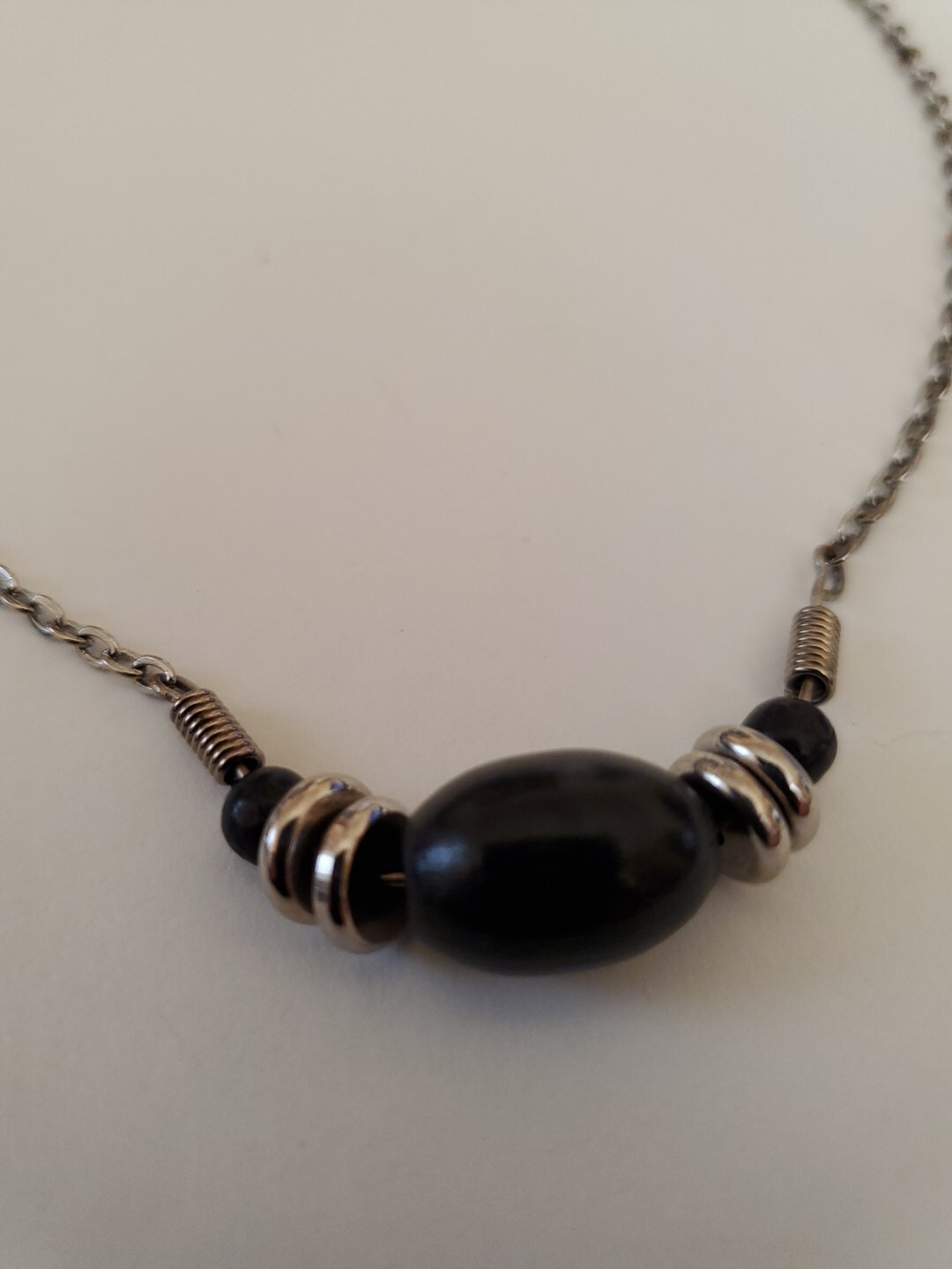 Vintage Silver Tone 15″ Chain And Bead Choker Necklace