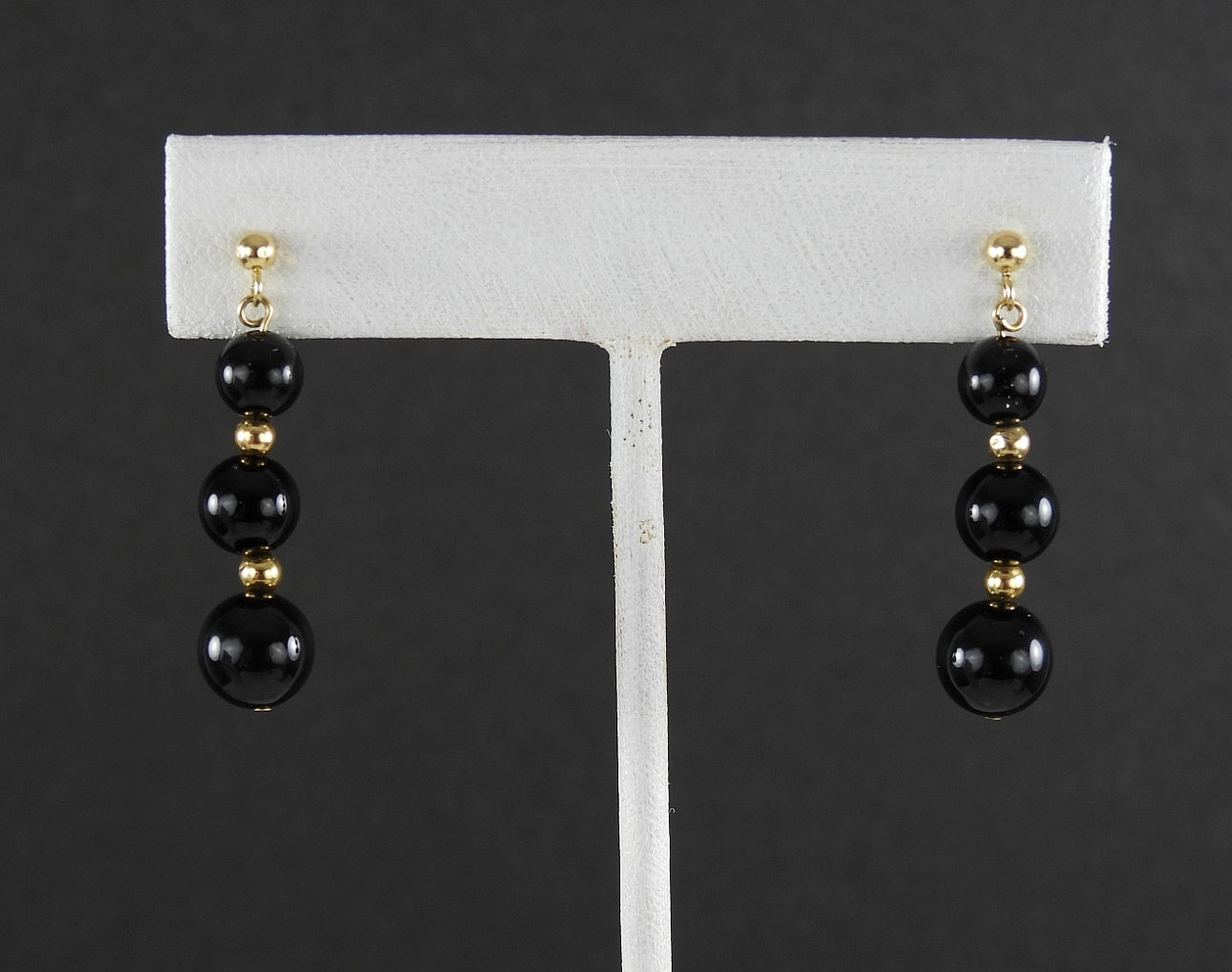 Vintage Set Onyx Necklace No Clasp 14K Y Gold Earrings Beaded Hand Knotted Lot