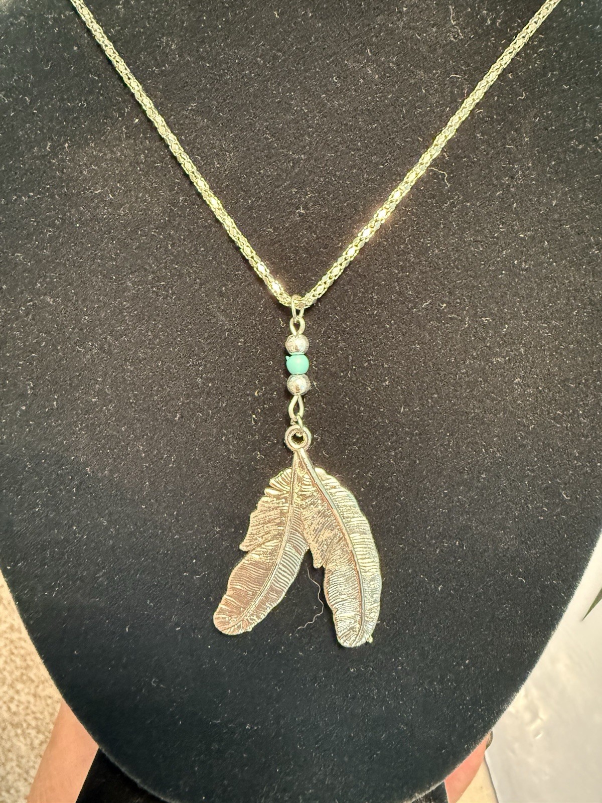 Vtg Indian Head Buffalo Nickel Coin Necklace Turquoise Accents 24″ + Feather 18″