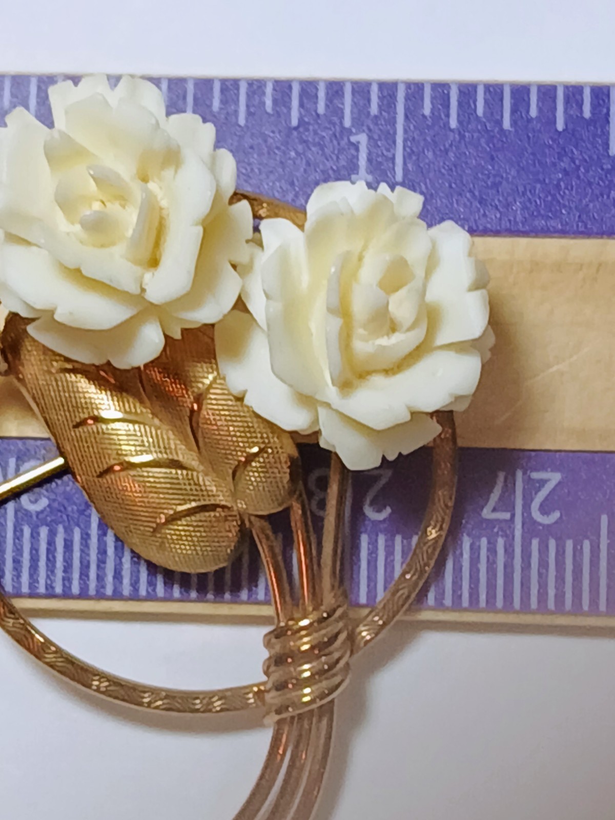 Vintage 1/20 12K Brooch Gold Filled Carved Rose Flower Leaf Pin Signed GF AC