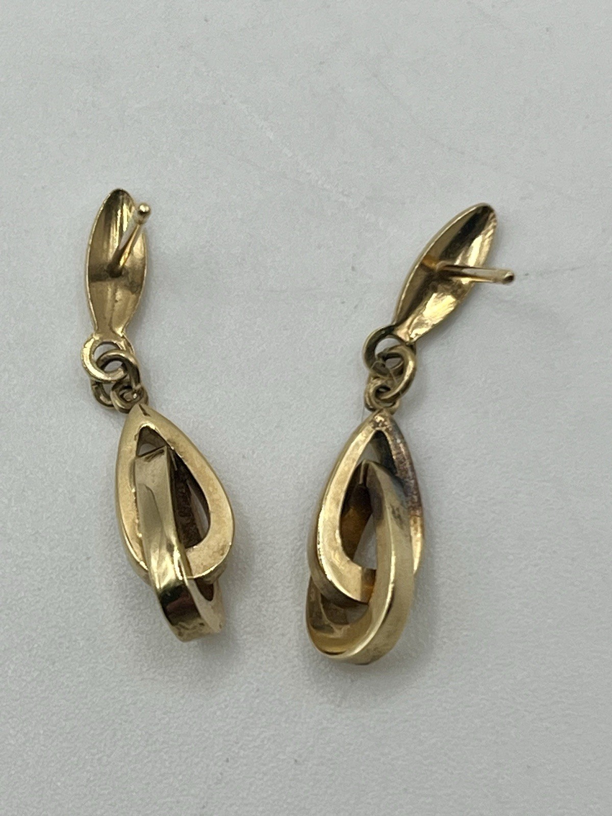 Vintage Gold Tone Double Teardrop Loop Post Dangle Drop Earrings 1” NO BACKS