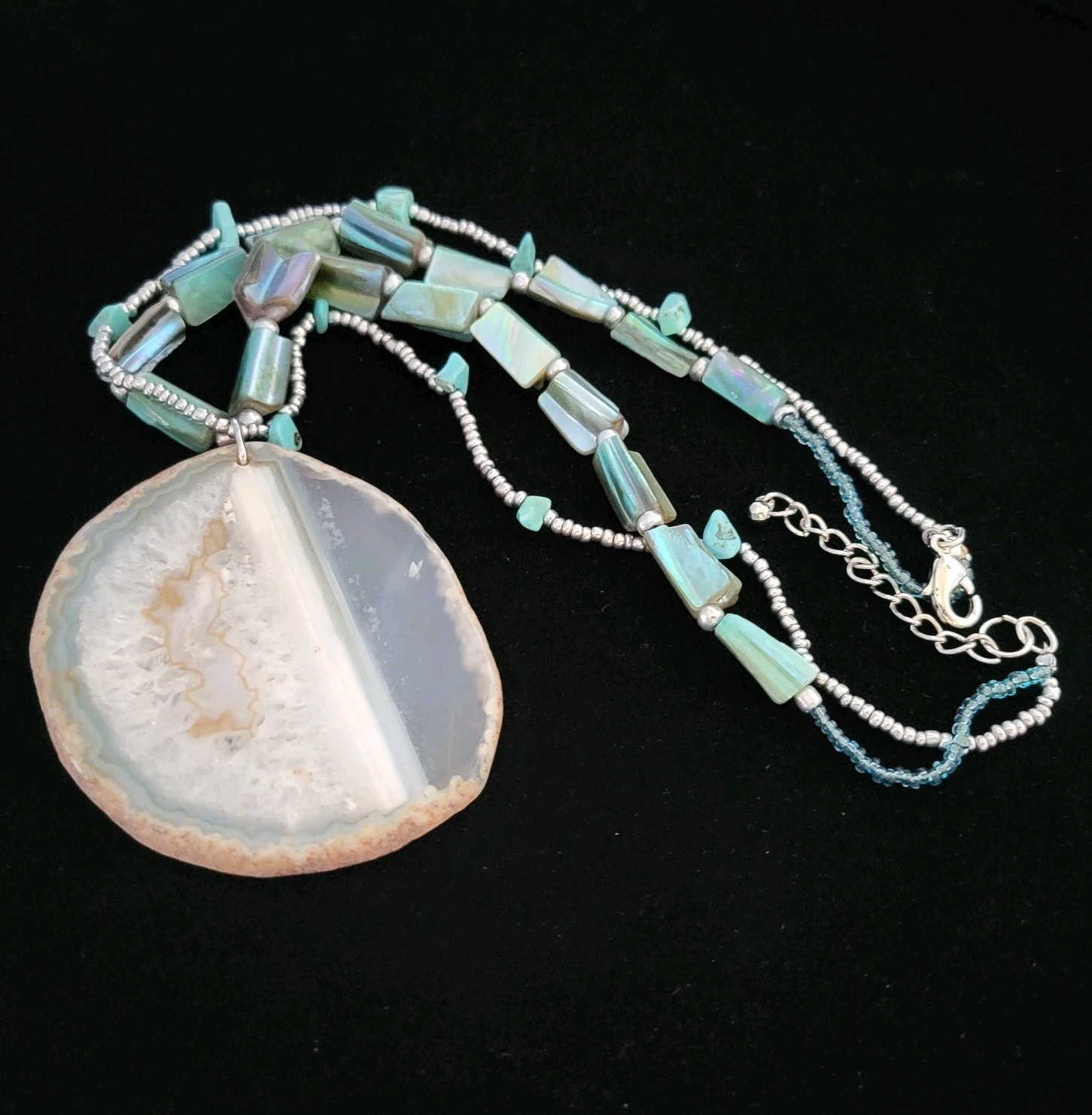 Vintage Pendant Necklace 2.8″ Pendant Multi Strand 16″ Choker Style Necklace