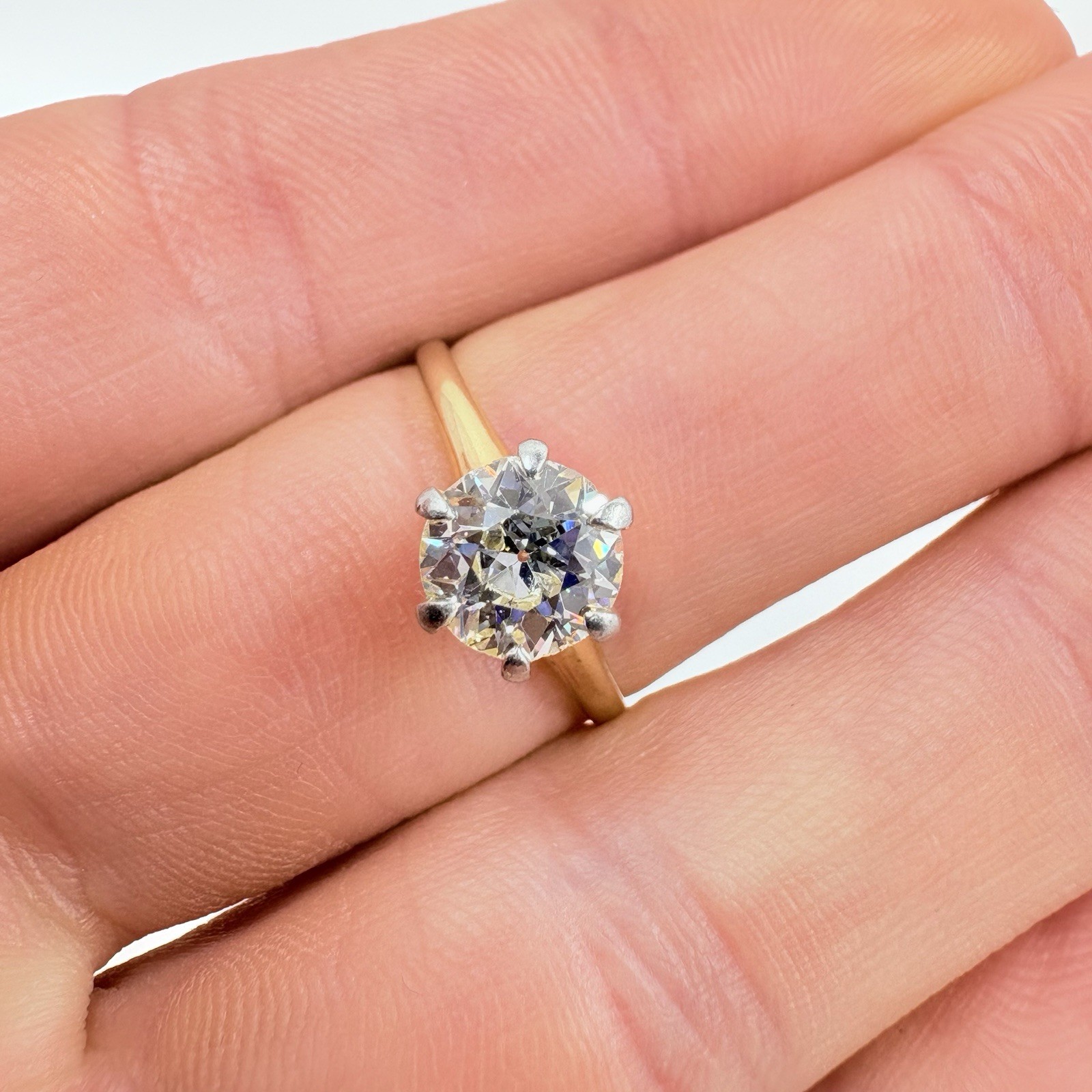 Vintage Old European Cut 14k Yellow Gold Diamond Solitaire Engagement Ring