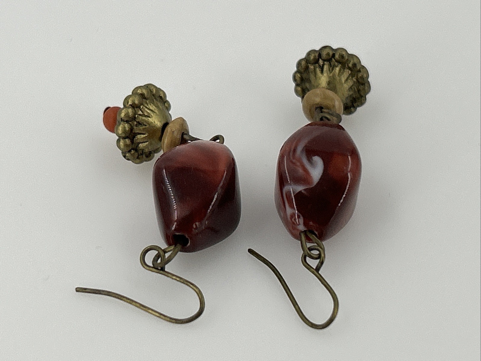 Vintage Redish Brown Marbled Resin Boho Dangle Earrings