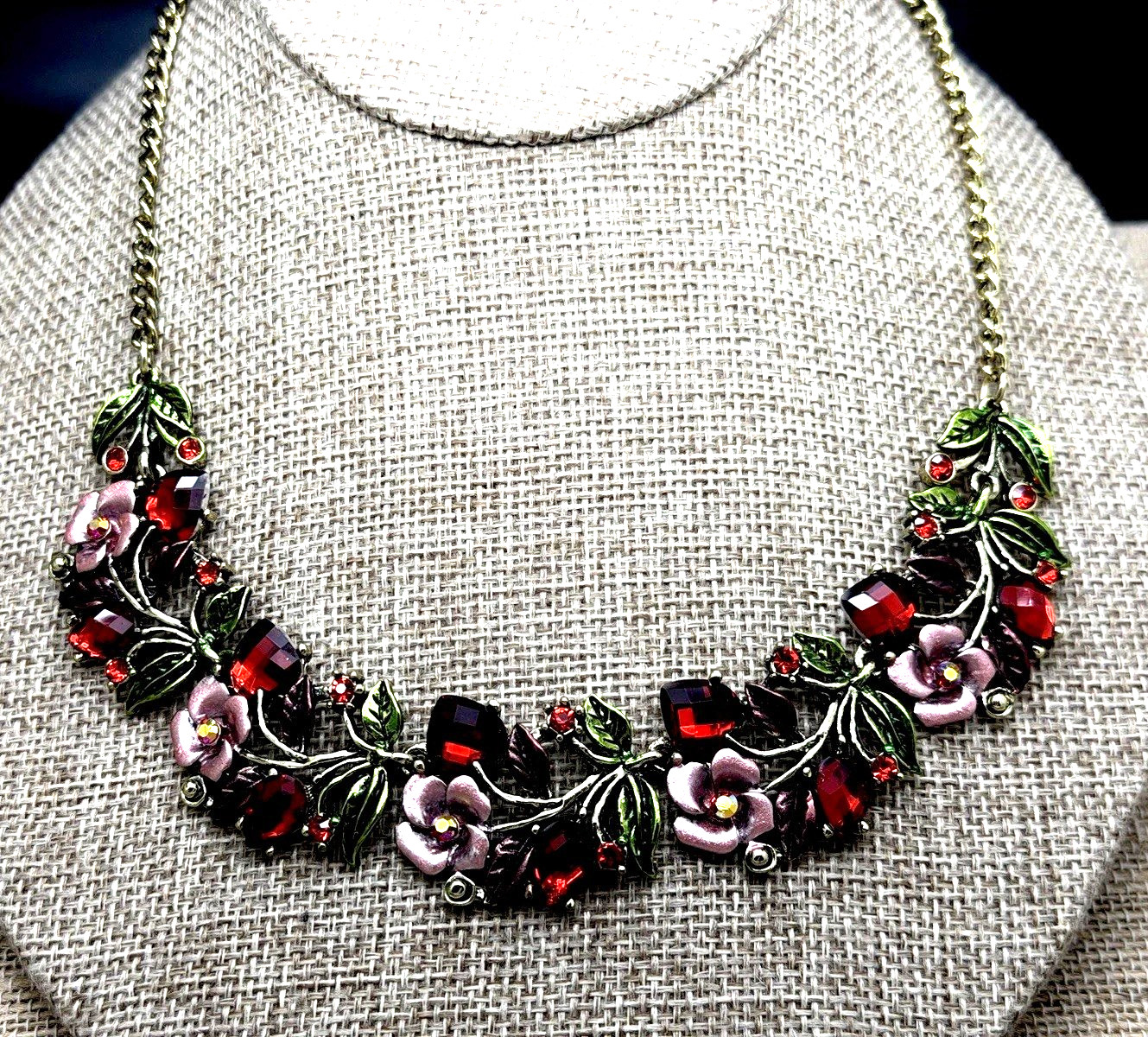 JOAN RIVERS HEARTS FLOWERS PAVE SWARVOSKI CRYSTAL GOLD TONE NECKLACE NEW