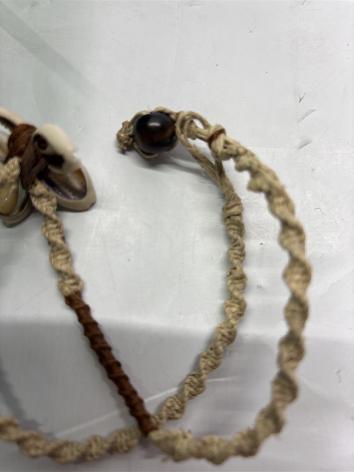 Lot of 3 Old /Ancient Venetian African glass trade beads & hemp Seashell Chocker