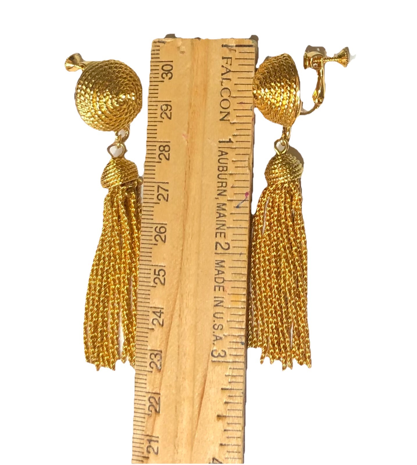 Signed NAPIER Vtg TASSEL Gold Tone Clip-on EARRINGS Dangle Adjustable Screwbacks