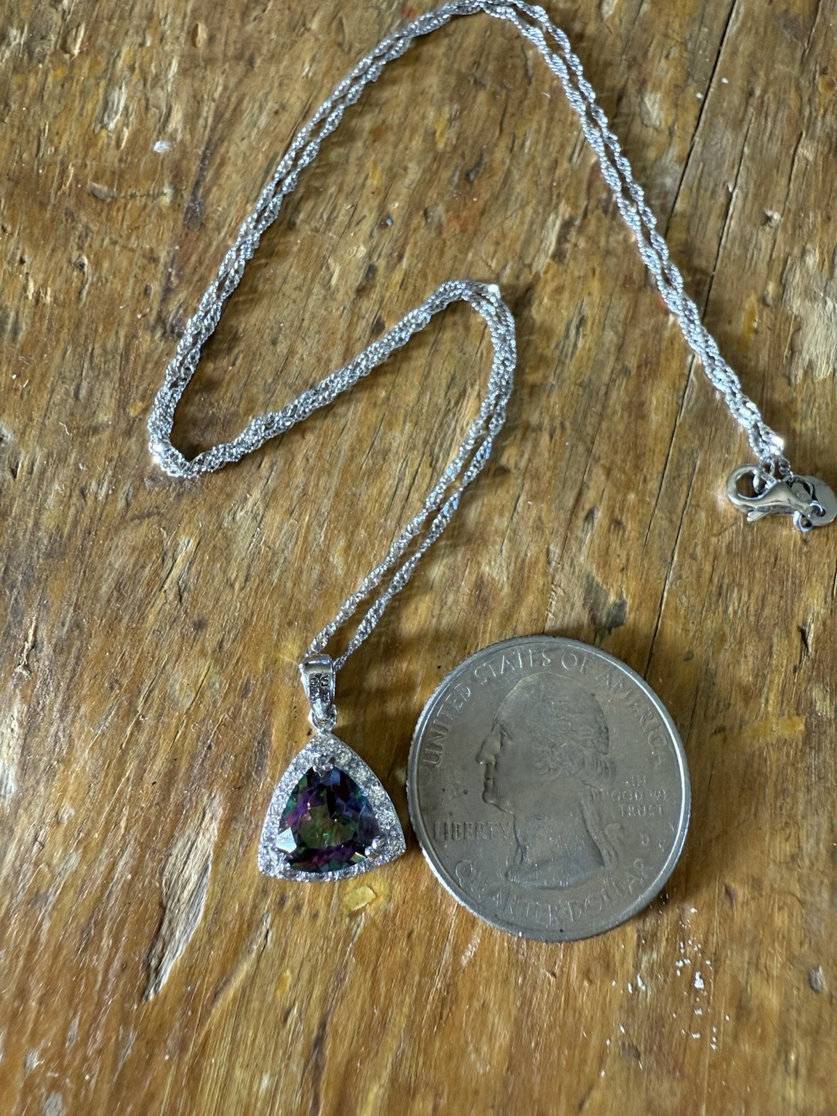 JTV ? VJ Trillion Cut Mystic Topaz 925 Pendant Sterling Silver Necklace AS IS