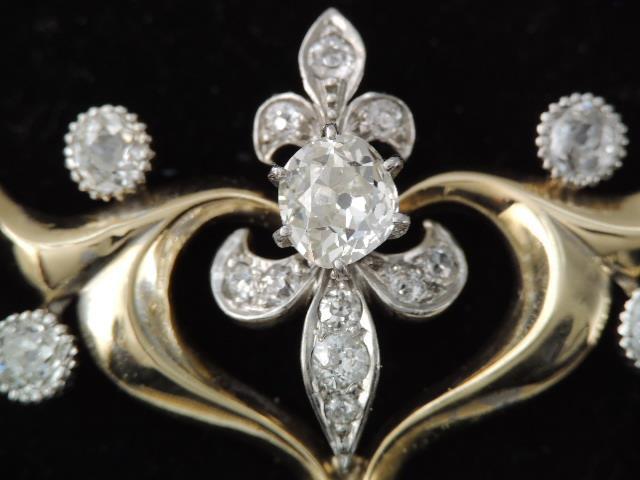 GORGEOUS ART NOUVEAU 18K / 17K GOLD & PLATINUM EUROPEAN CUT DIAMOND NECKLACE
