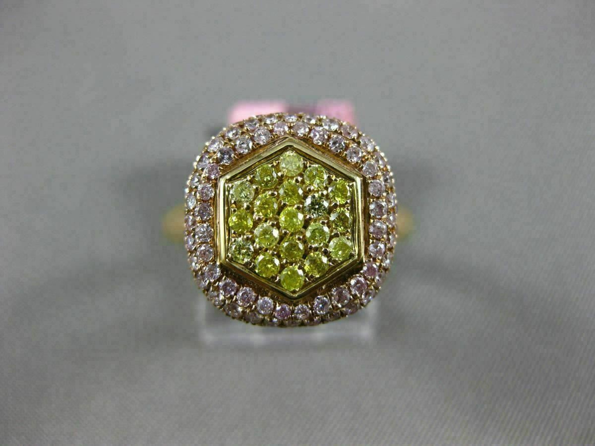 ESTATE WIDE .86CT PINK & FANCY YELLOW DIAMOND 18K ROSE GOLD SQUARE CLUSTER RING