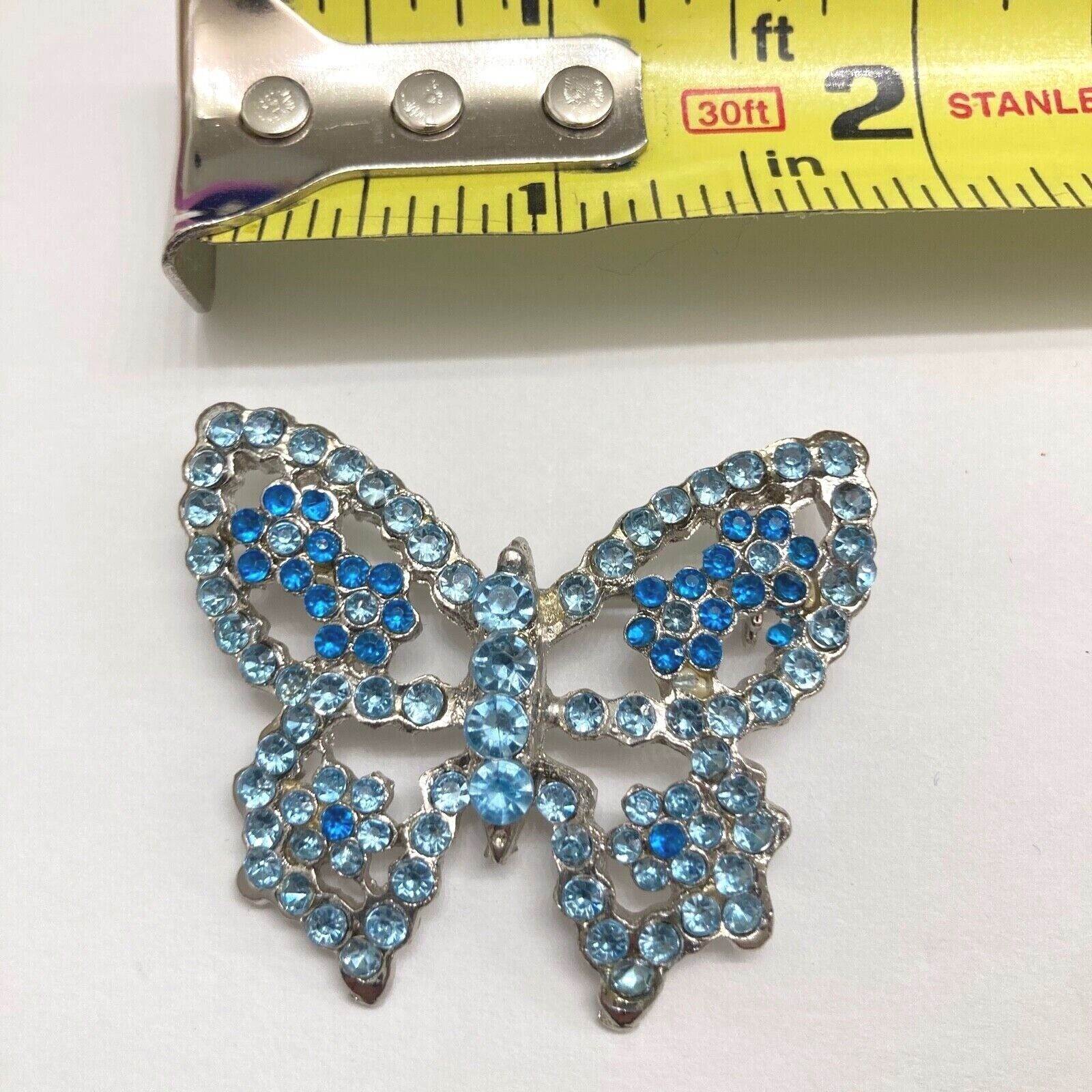Butterfly Cobalt And Light Blue Estate Pin Brooch With Safety Clasp Vintage USA