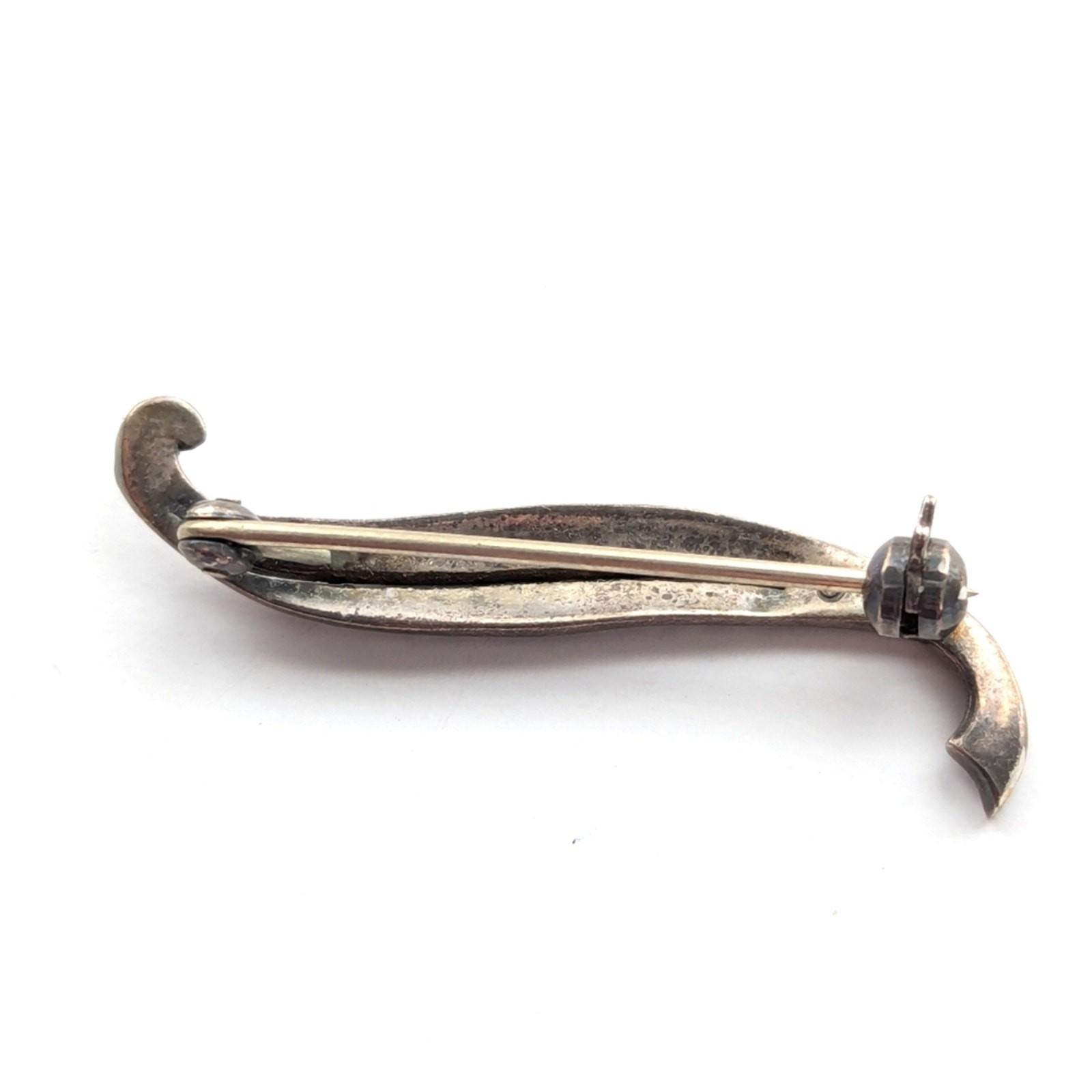 Vintage 925 Sterling Silver Swirl Ribbon Marcasite Stone Bar Brooch Pin