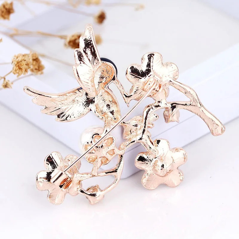Enamel Alloy Plum Blossom Forest Songbirds Kingfisher Pearl Brooch Clothing Pin