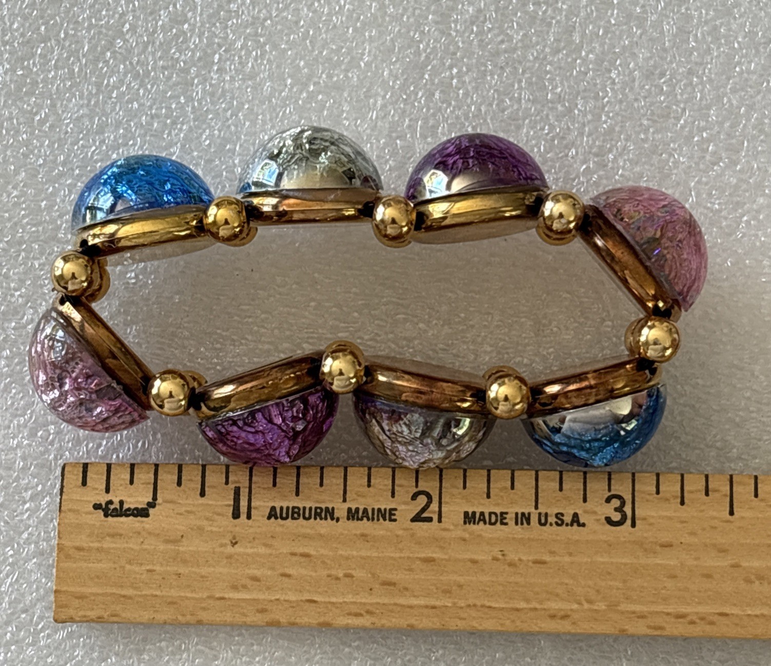 Vintage Plastic Foil Cabochon Stretch Bracelet Costume Jewelry Faux Gems NOS