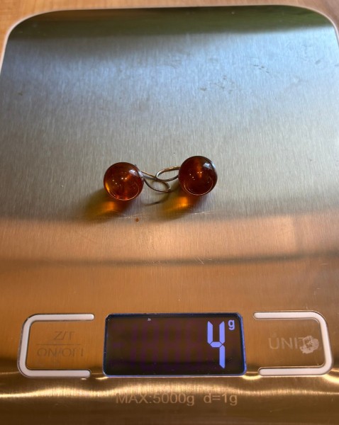 Vtg USSR Russian Soviet Amber Necklace Earrings 875 Silver Star Sickle 1980s