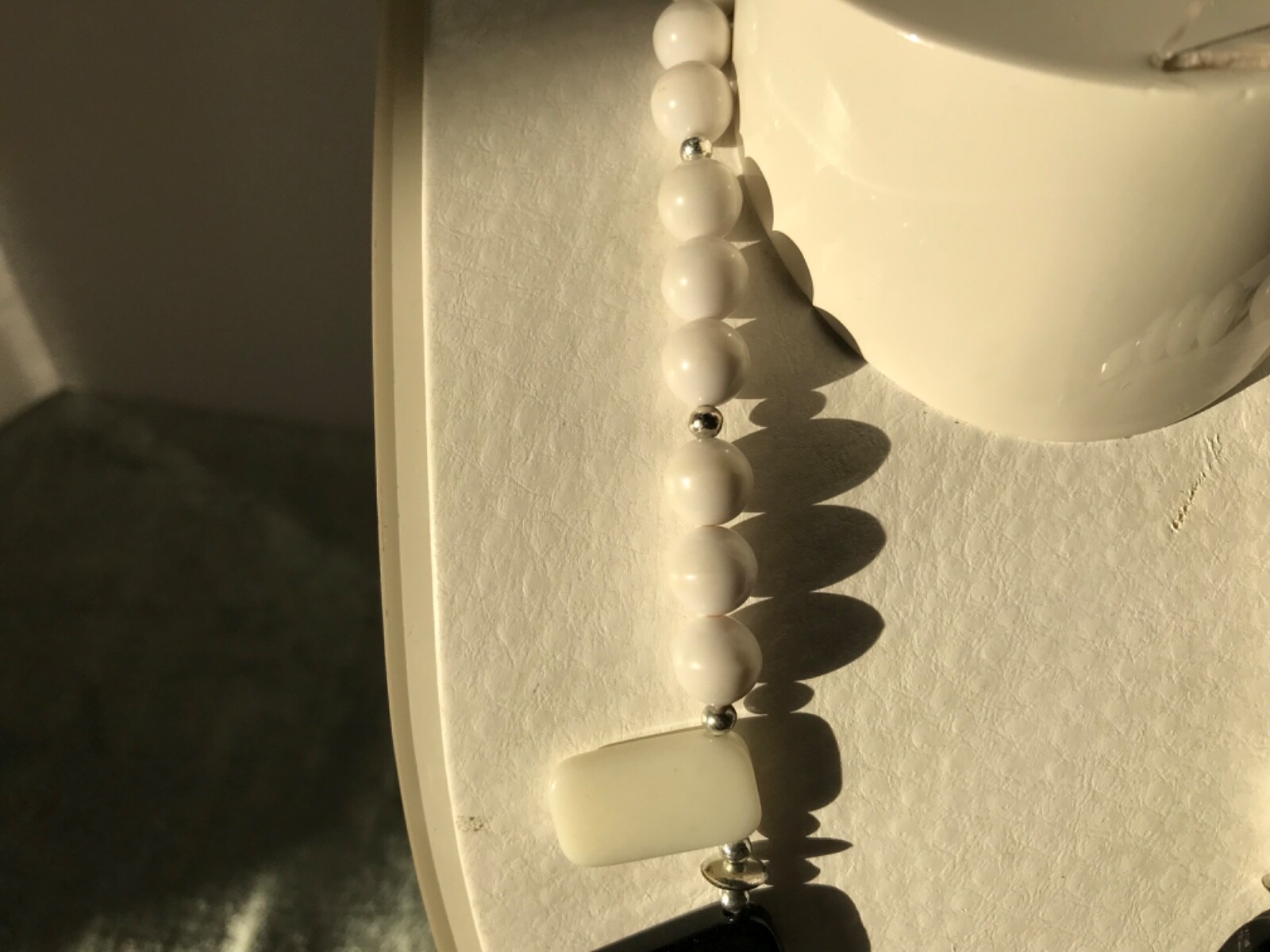 Vintage White Black Mod Plastic Bead Necklace