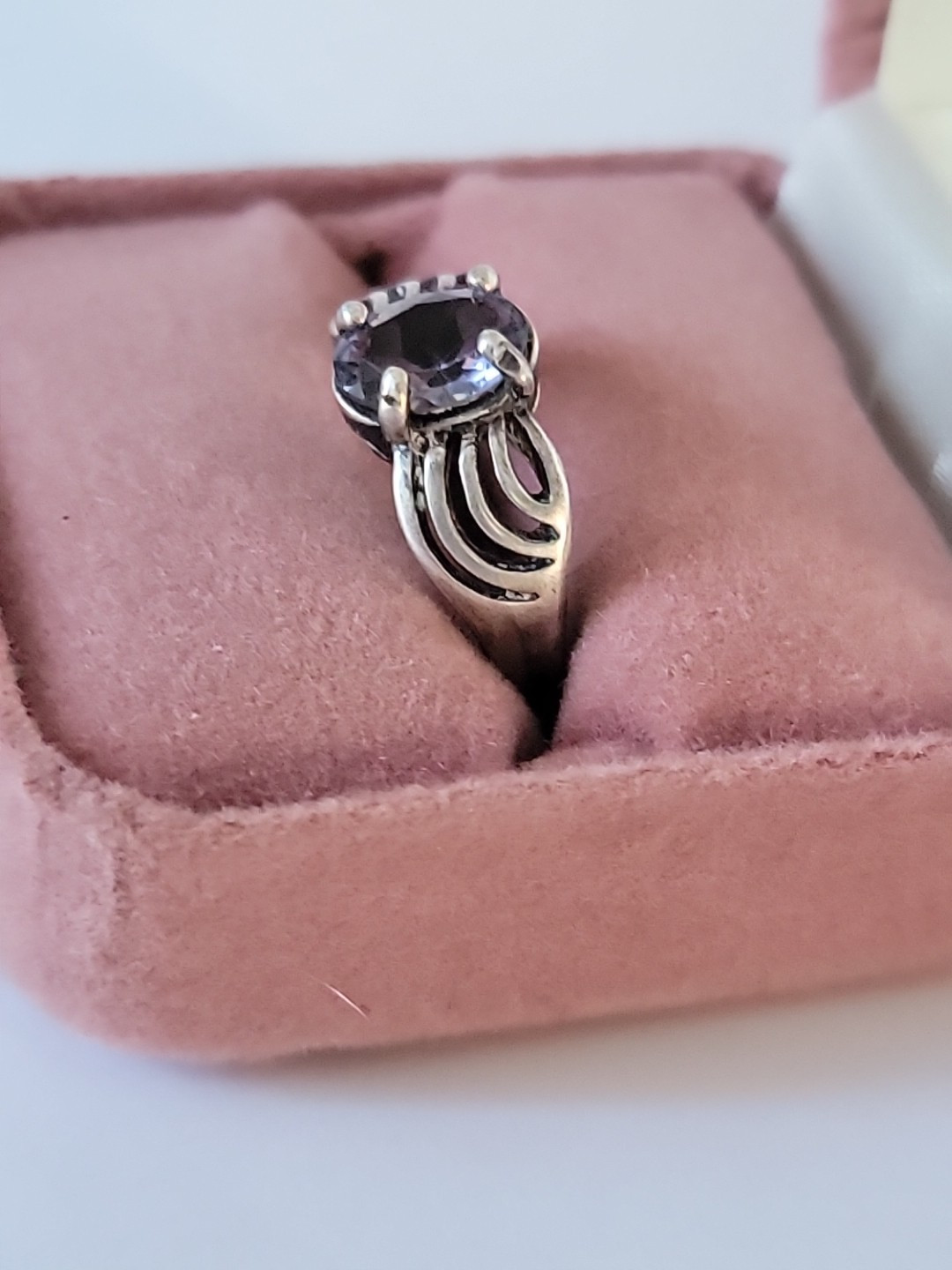 Vintage Dusty Blue Iolite Gem Stone Sterling Silver Ring 4.75″