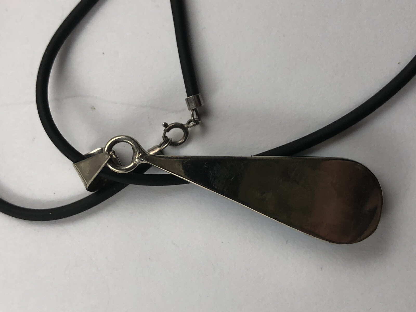 Vintage Sterling Silvet Turqouse Drop Necklace Rubber Choker