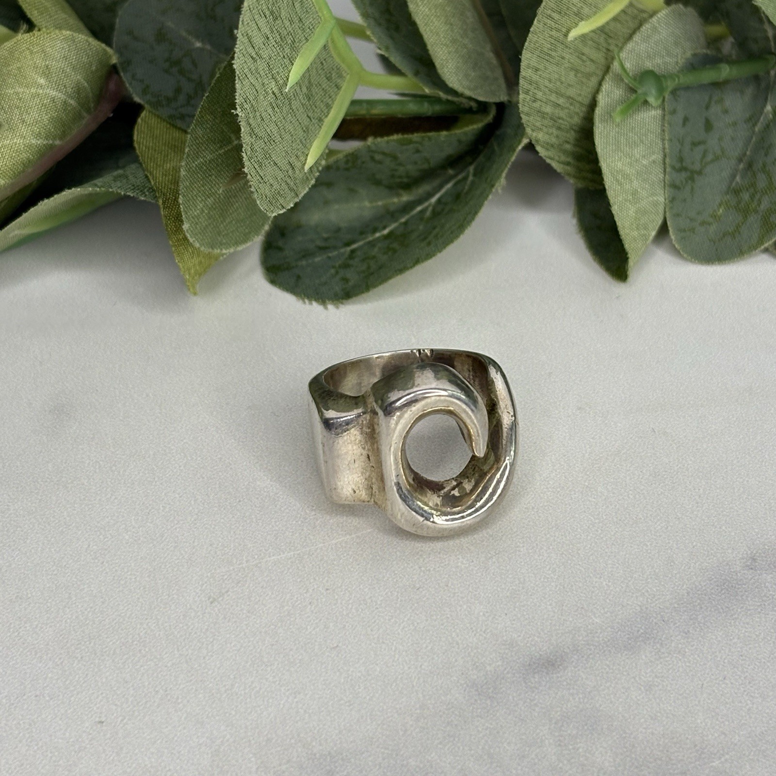 Vintage Taxco Sterling Silver Wave Ring Mexico Modernist Abstract Heavy 22 Grams